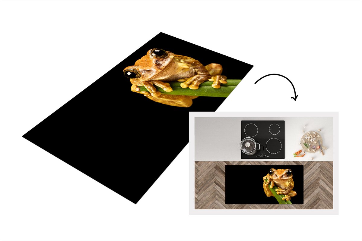KitchenYeah Keukenloper - Loper keuken - Kikker - Gras - Zwart - 120x60 cm - Keukenloper vinyl Multicolor