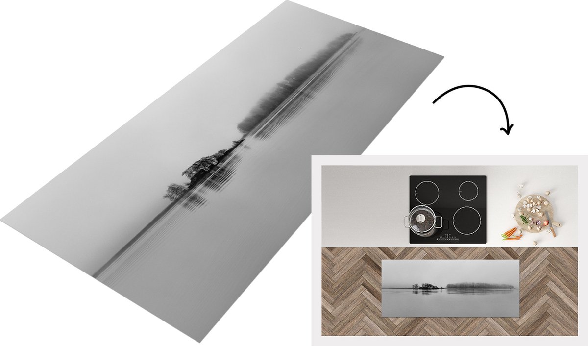 KitchenYeah Keukenloper - Loper keuken - Meer zwart-wit foto - 120x50 cm - Keukenloper vinyl Zwart; Wit