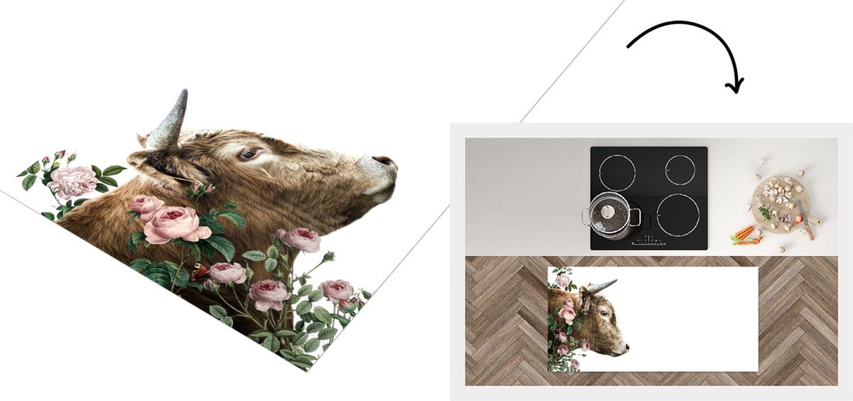 KitchenYeah Keukenloper - Loper keuken - Schotse hooglander - Rozen - Roze - Keukenloper vinyl, foto 2