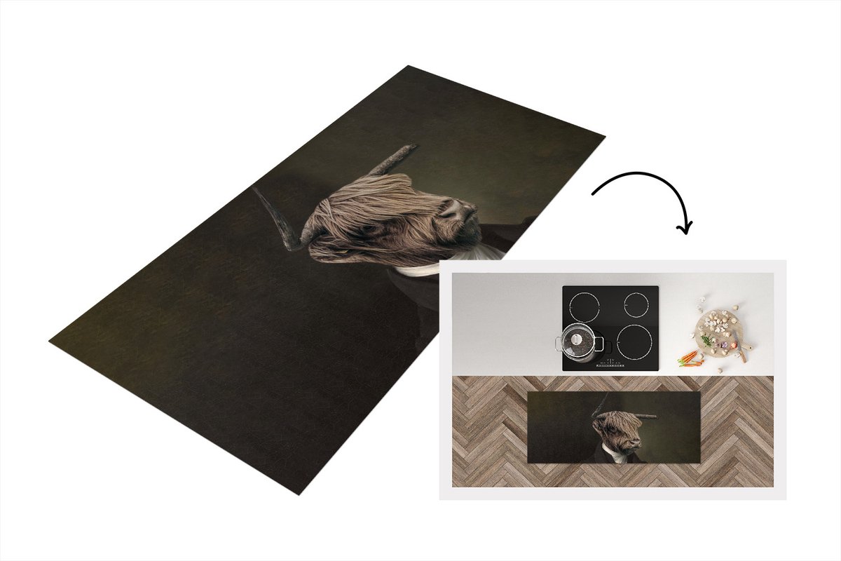 KitchenYeah Keukenloper - Loper keuken - Schotse hooglander - Kunst - Dierenkop - 120x50 cm - Keukenloper vinyl Multicolor