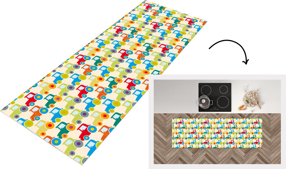 KitchenYeah Keukenloper - Loper keuken - Patronen - Trekker - Kleuren - 150x50 cm - Keukenloper vinyl Multicolor