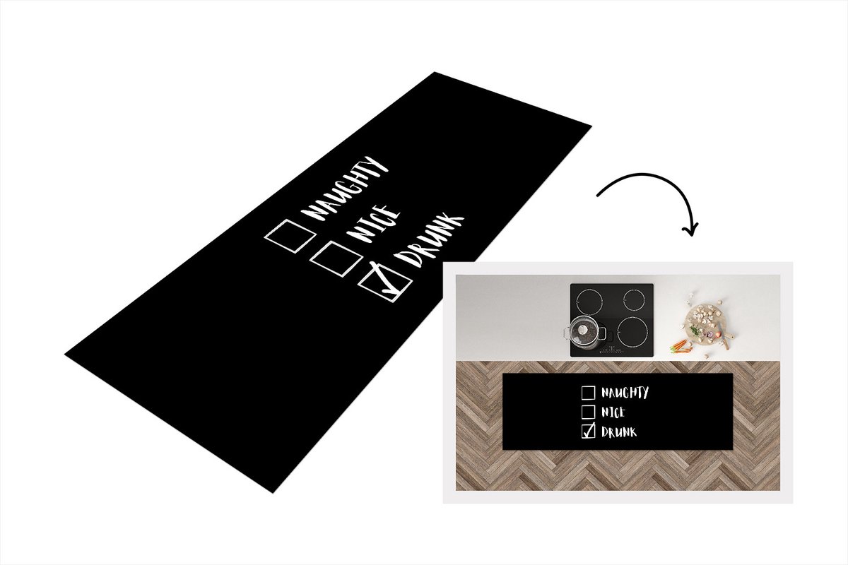 KitchenYeah Keukenloper - Loper keuken - Kerst - Naughty nice drunk - Spreuken - Quotes - Kerstman - 180x60 cm - Keukenloper vinyl Multicolor