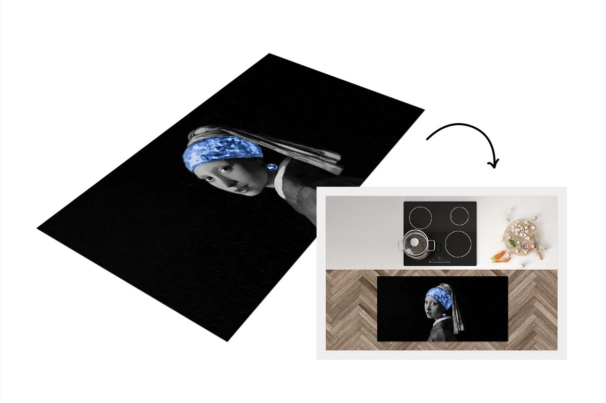 KitchenYeah Keukenloper - Loper keuken - Meisje met de parel - Blauw - Vermeer - 120x60 cm - Keukenloper vinyl Multicolor