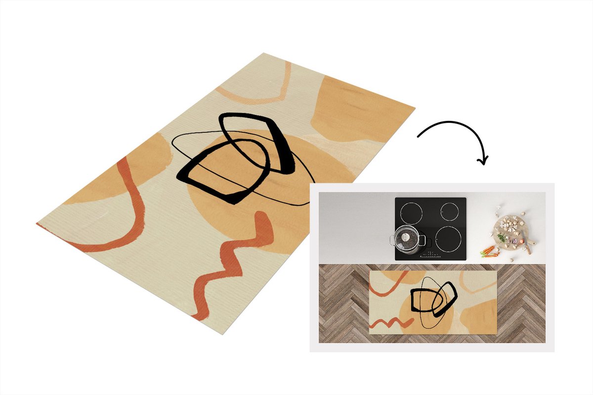 KitchenYeah Keukenloper - Loper keuken - Vormen - Abstract - Bruin - 120x60 cm - Keukenloper vinyl Multicolor