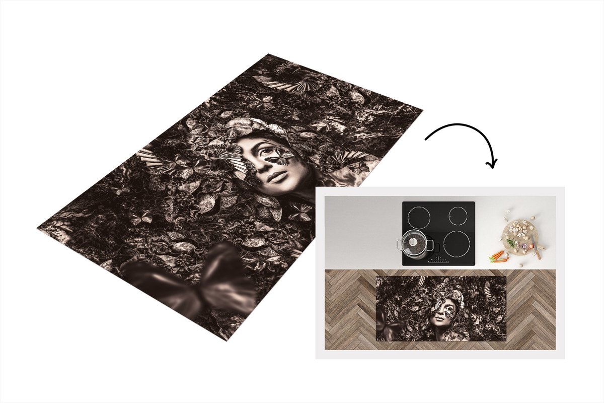 KitchenYeah Keukenloper - Loper keuken - Vlinders - Sepia - Vrouw - Keukenloper vinyl multicolor, foto 2