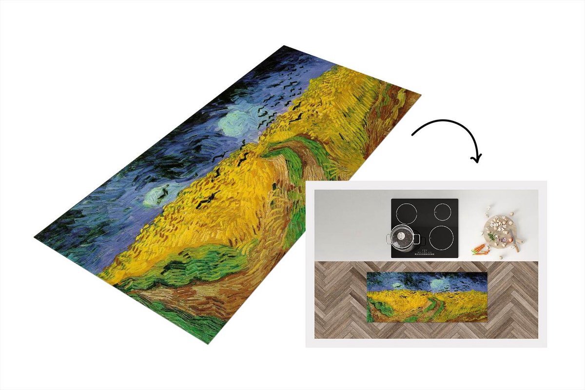 KitchenYeah Keukenloper - Loper keuken - Korenveld met kraaien - Vincent van Gogh - Keukenloper vinyl Multicolor