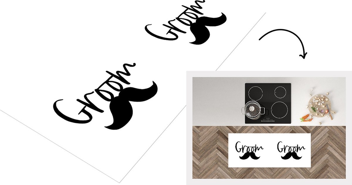 KitchenYeah Keukenloper - Loper keuken - Quotes - Snor - 'Groom' - Spreuken - 120x50 cm - Keukenloper vinyl Multicolor