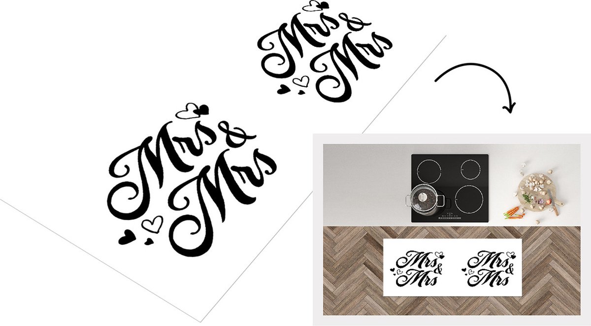 KitchenYeah Keukenloper - Loper keuken - Trouwen - 'Mrs & Mrs' - Quotes - Spreuken - 120x50 cm - Keukenloper vinyl Multicolor