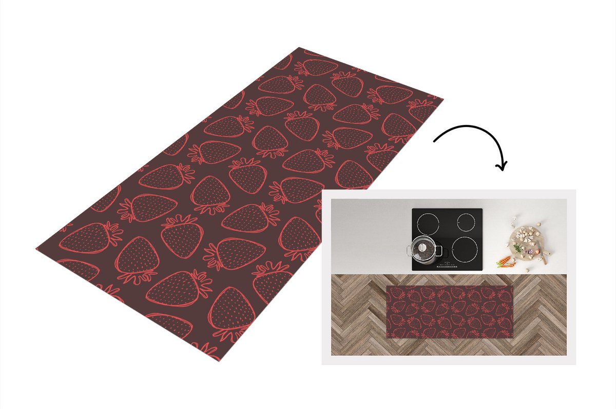 KitchenYeah Keukenloper - Loper keuken - Patronen - Aardbei - Stippen - Fruit - 120x50 cm - Keukenloper vinyl Multicolor