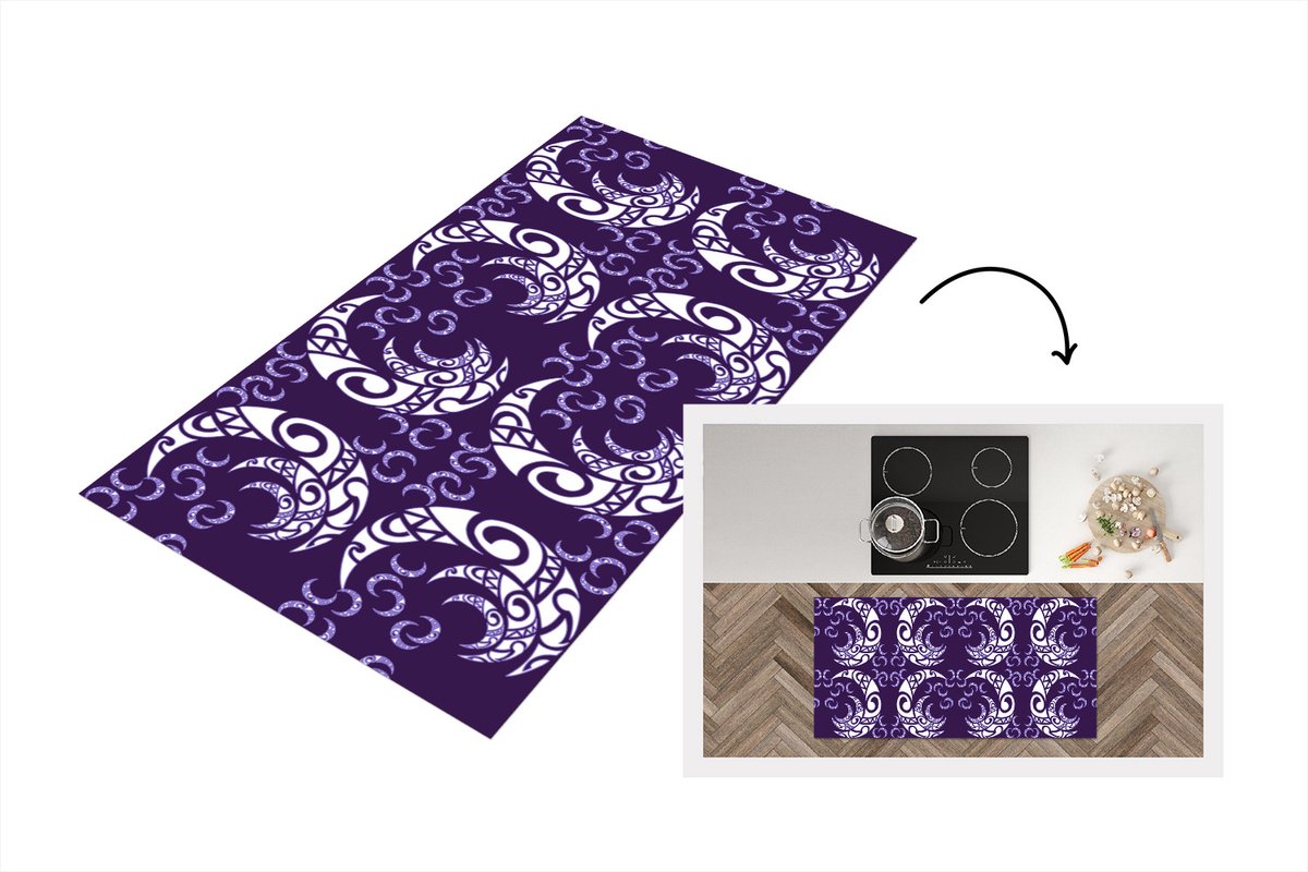 KitchenYeah Keukenloper - Loper keuken - Maan - Patronen - Nacht - 120x60 cm - Keukenloper vinyl Multicolor