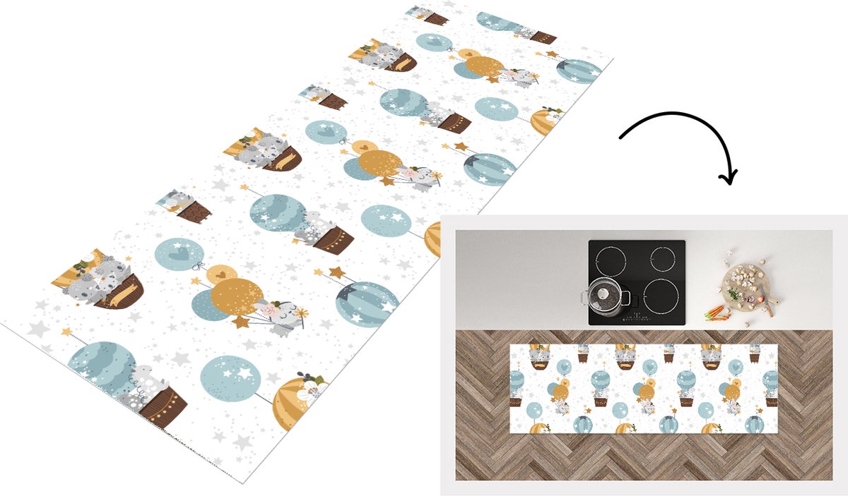 KitchenYeah Keukenloper - Loper keuken - Jongens - Patronen - Luchtballon - Kinderen - 150x50 cm - Keukenloper vinyl Multicolor