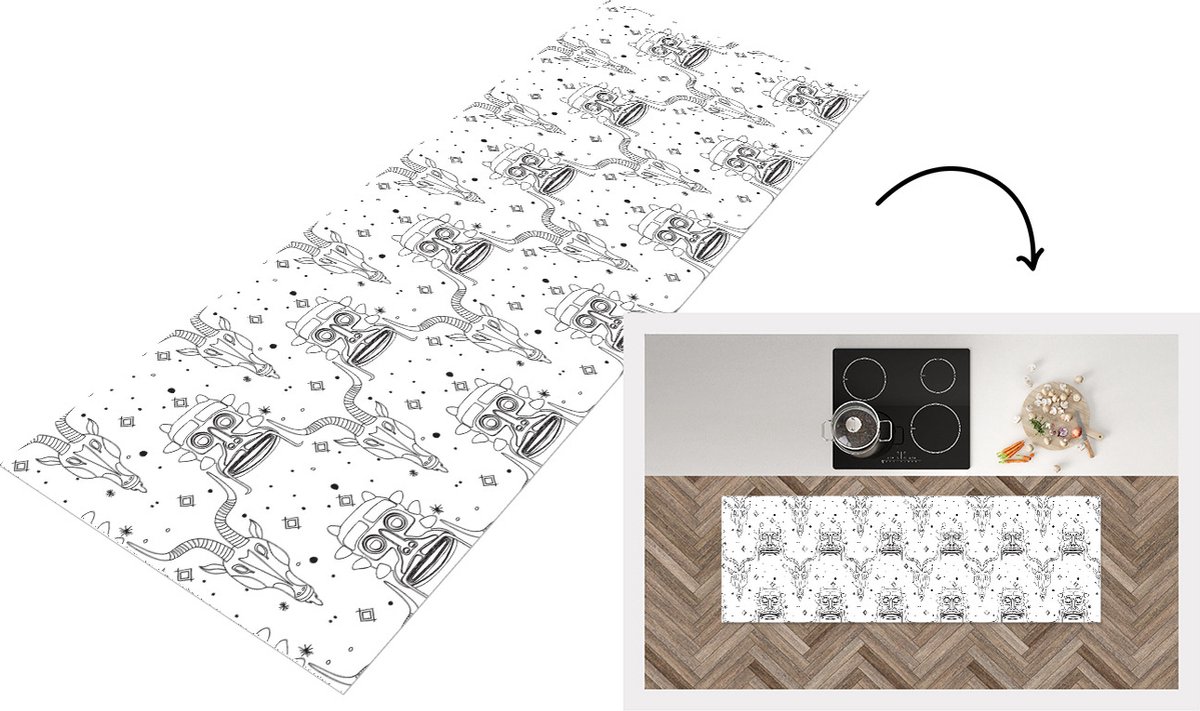 Keukenloper - Loper keuken - Masker - Lijn - Patronen - Tribal - 180x60 cm - Keukenloper v