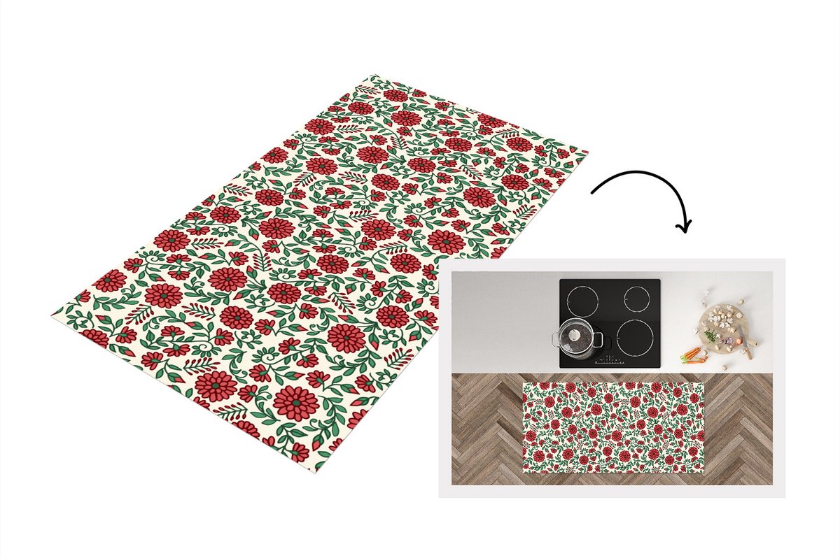 KitchenYeah Keukenloper - Loper keuken - Bloem - Planten - Boho - Design. - 120x60 cm - Keukenloper vinyl Multicolor