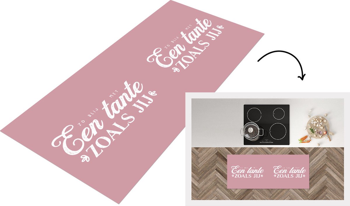 KitchenYeah Keukenloper - Loper keuken - Roze - Spreuken - Quotes - 'Zo blij met een tante zoals jij' - 120x50 cm - Keukenloper vinyl Multicolor