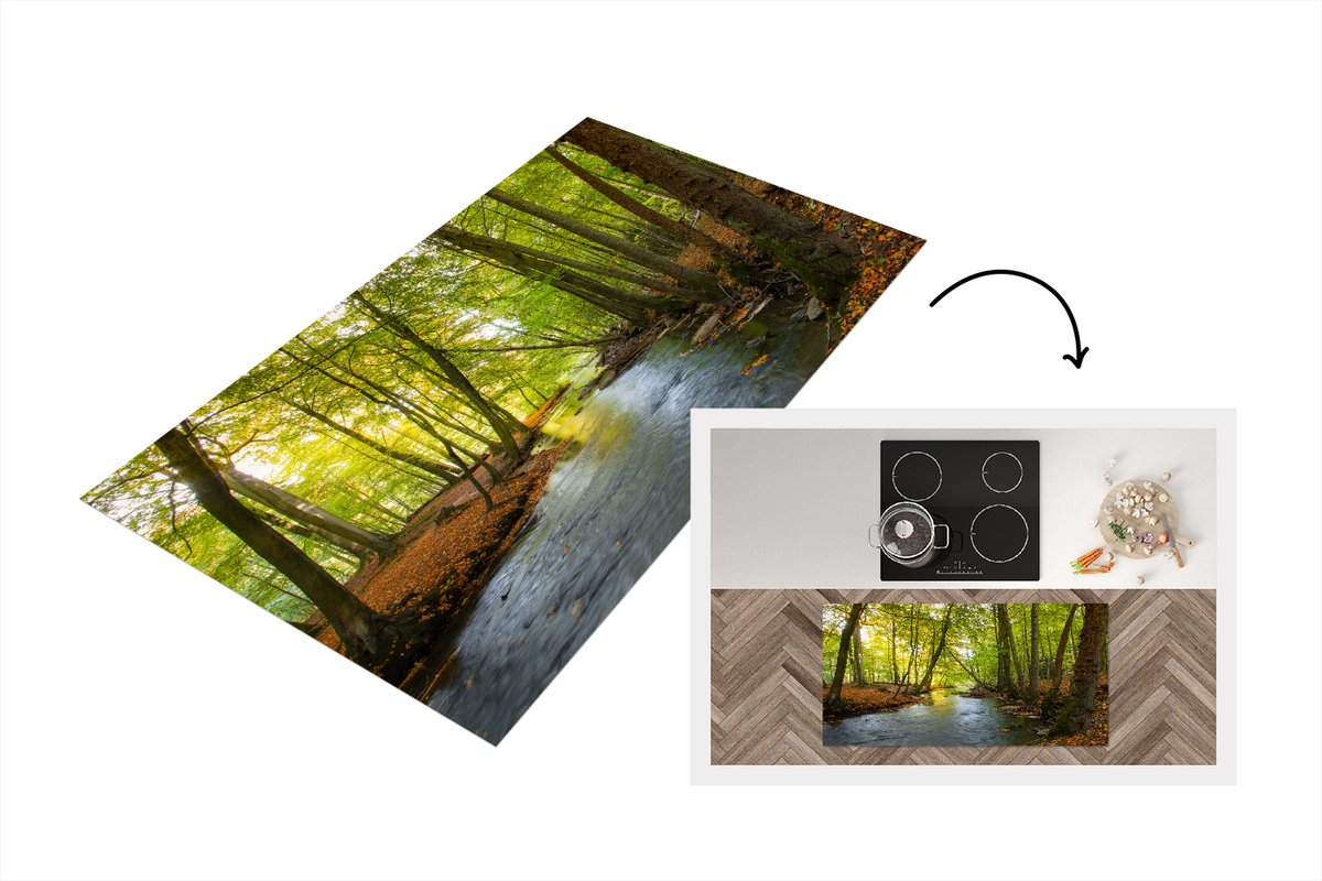 KitchenYeah Keukenloper - Loper keuken - Een donkere rivier midden in een Deens bos - 120x60 cm - Keukenloper vinyl Multicolor