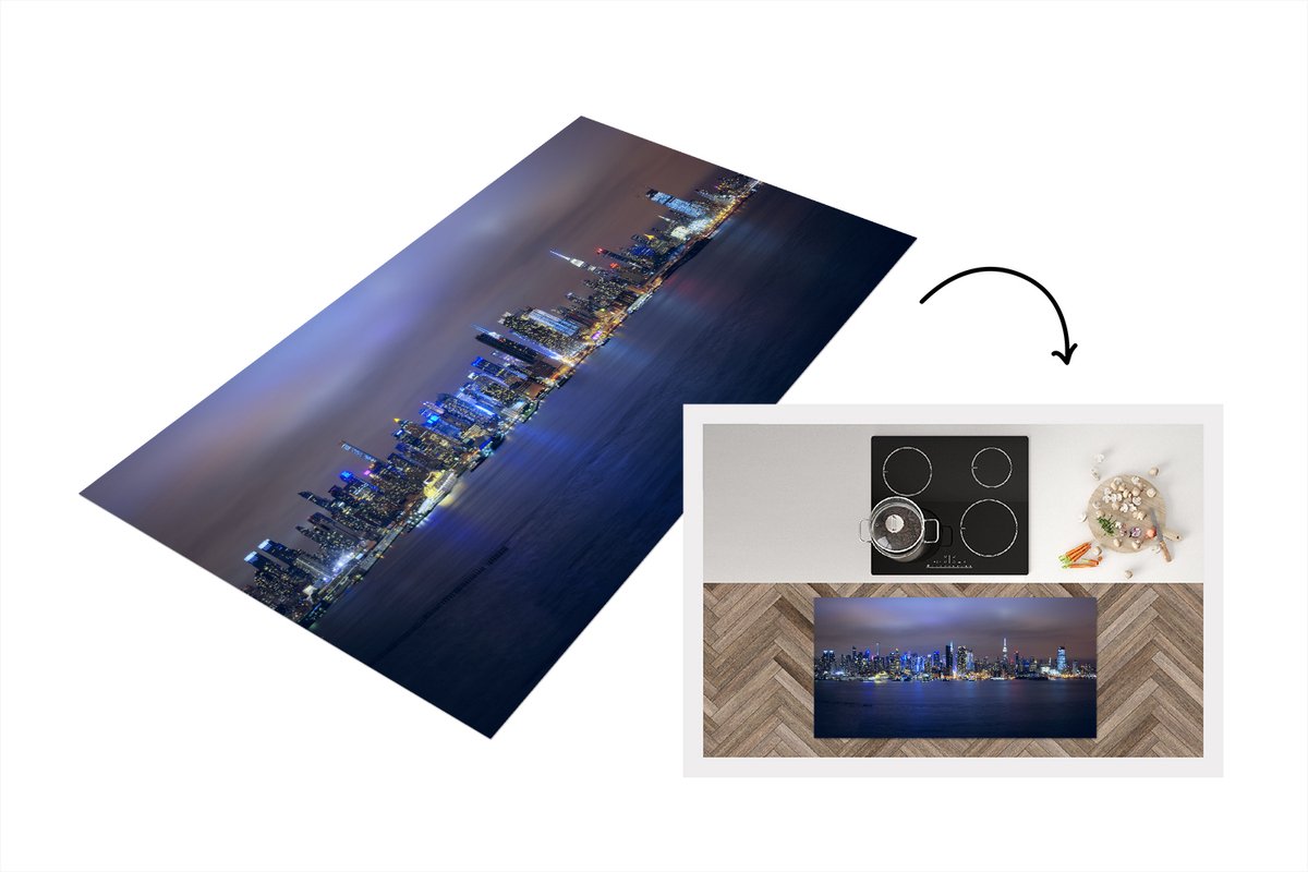 KitchenYeah Keukenloper - Loper keuken - New York - Skyline - Nacht - 120x60 cm - Keukenloper vinyl Multicolor