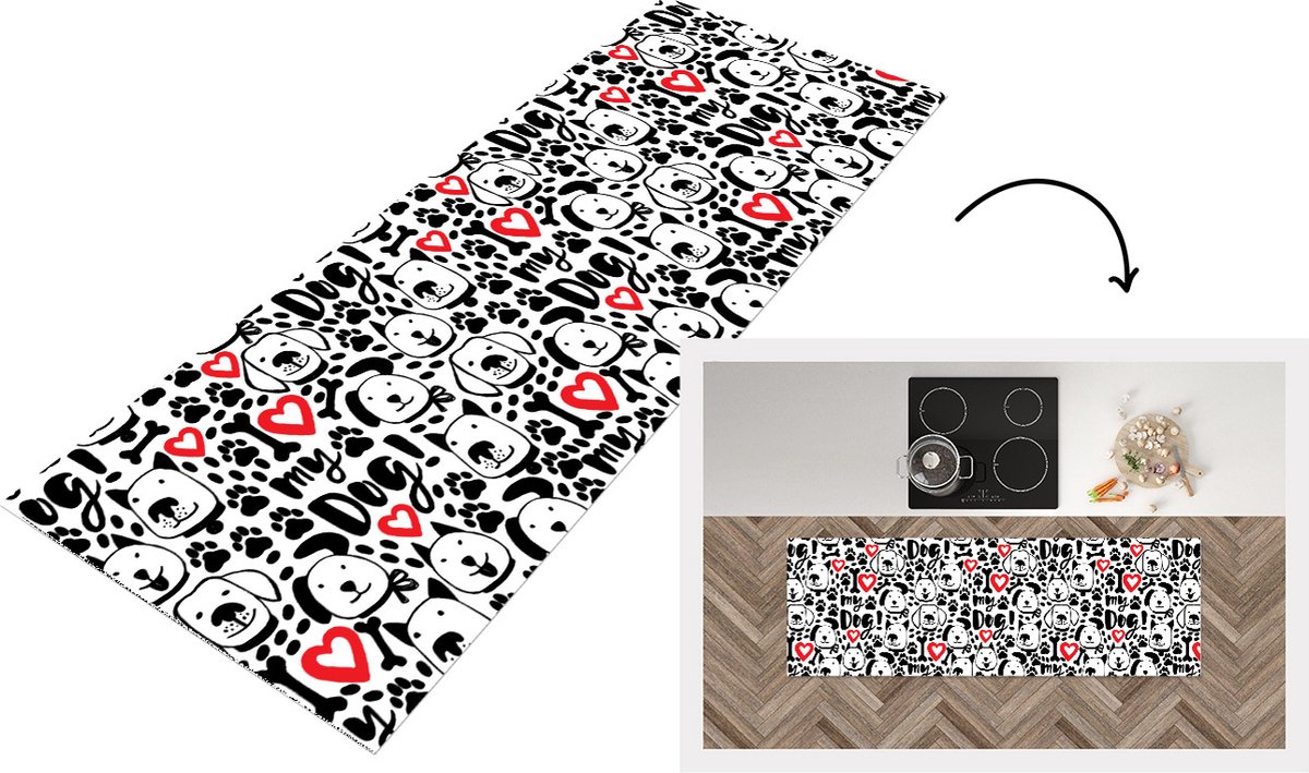 KitchenYeah Keukenloper - Loper keuken - Patronen - Hond - Quote - 150x50 cm - Keukenloper vinyl Multicolor