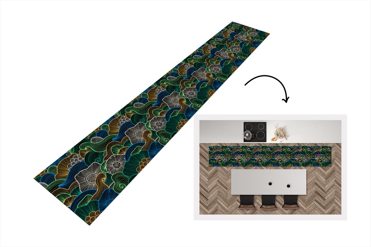 KitchenYeah Keukenloper - Loper keuken - Patroon - Bloemen - Glow - 300x50 cm - Keukenloper vinyl Multicolor