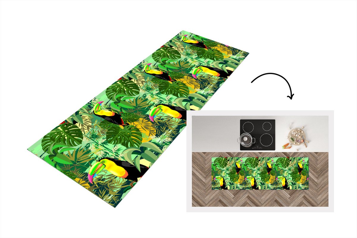 KitchenYeah Keukenloper - Loper keuken - Vogel - Patronen - Jungle - 180x60 cm - Keukenloper vinyl Multicolor