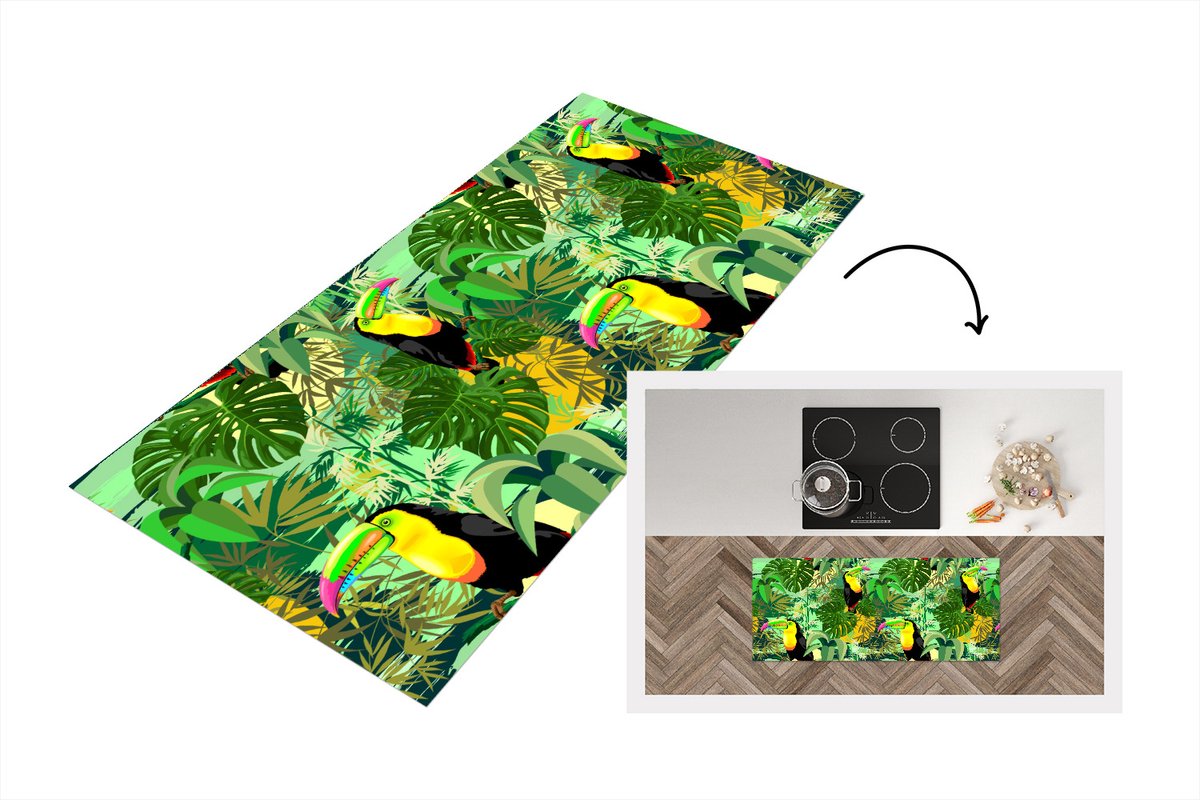 KitchenYeah Keukenloper - Loper keuken - Vogel - Patronen - Jungle - 120x50 cm - Keukenloper vinyl Multicolor