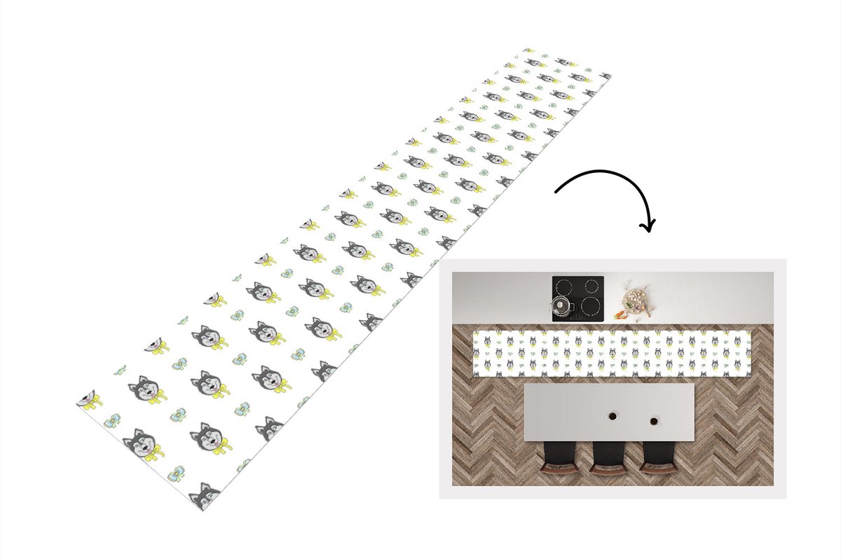 KitchenYeah Keukenloper - Loper keuken - Husky - Hond - Winter - Design - 300x50 cm - Keukenloper vinyl Multicolor