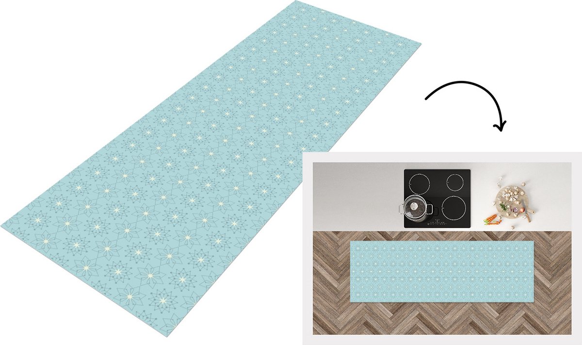 KitchenYeah Keukenloper - Loper keuken - Sneeuwvlokken - Winter - Design - Sterren - 150x50 cm - Keukenloper vinyl Multicolor