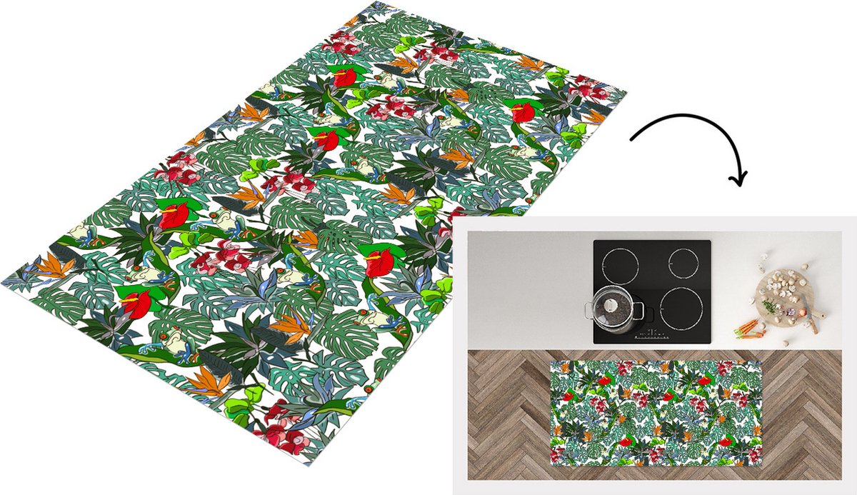 KitchenYeah Keukenloper - Loper keuken - Patroon - Planten - Jungle - 120x60 cm - Keukenloper vinyl Multicolor