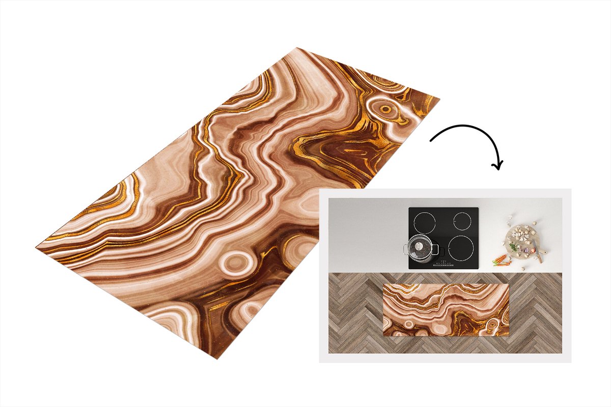 KitchenYeah Keukenloper - Loper keuken - Marmer - Goud - Patroon - 120x50 cm - Keukenloper vinyl Multicolor