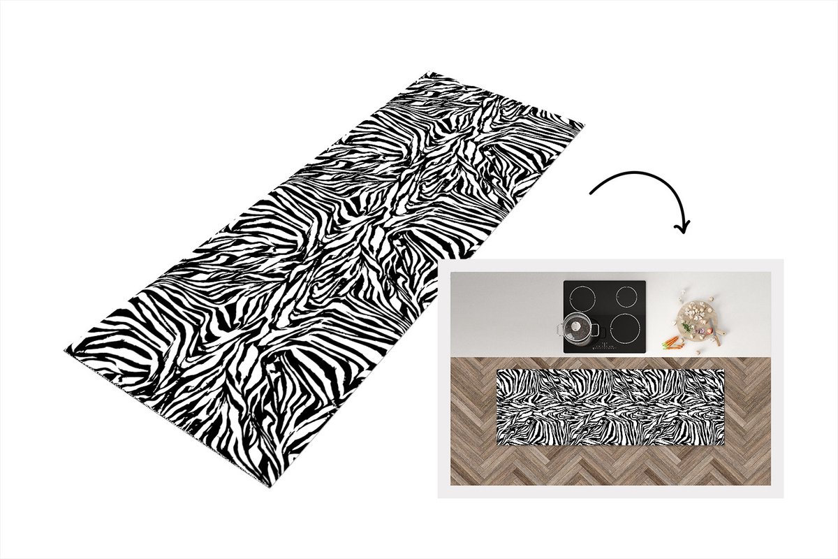 KitchenYeah Keukenloper - Loper keuken - Patroon - Zebra - Vacht - 180x60 cm - Keukenloper vinyl Multicolor