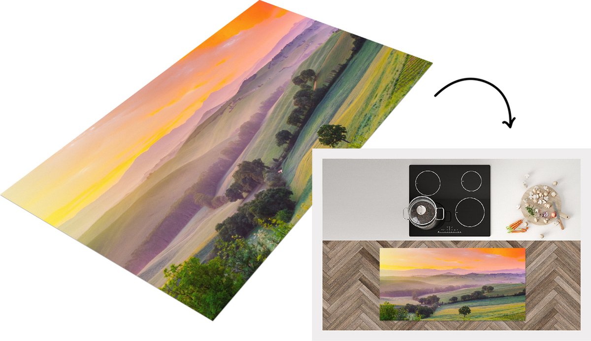 KitchenYeah Keukenloper - Loper keuken - Toscane - Landschap - Kleurrijk - 120x60 cm - Keukenloper vinyl Multicolor
