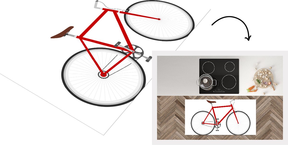 KitchenYeah Keukenloper - Loper keuken - Een zijaanzicht van een van een rode fiets - 120x60 cm - Keukenloper vinyl Multicolor