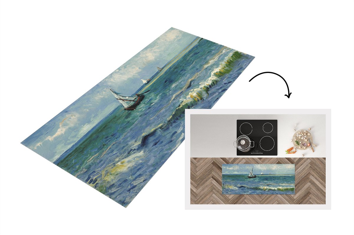 KitchenYeah Keukenloper - Loper keuken - Zeegezicht bij Les Saintes-Maries-de-la-Mer - Vincent van Gogh - Keukenloper vinyl Multicolor