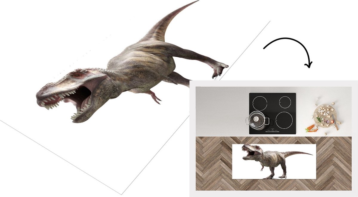 KitchenYeah Keukenloper - Loper keuken - Dinosaurus - Prehistorie - Tyrannosaurus - 120x50 cm - Keukenloper vinyl Multicolor