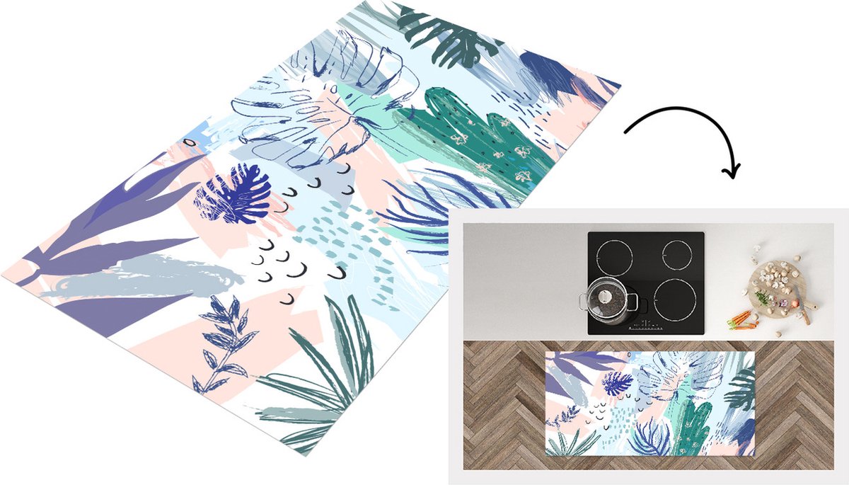 KitchenYeah Keukenloper - Loper keuken - Zomer - Bladeren - Tropisch - 120x60 cm - Keukenloper vinyl Multicolor