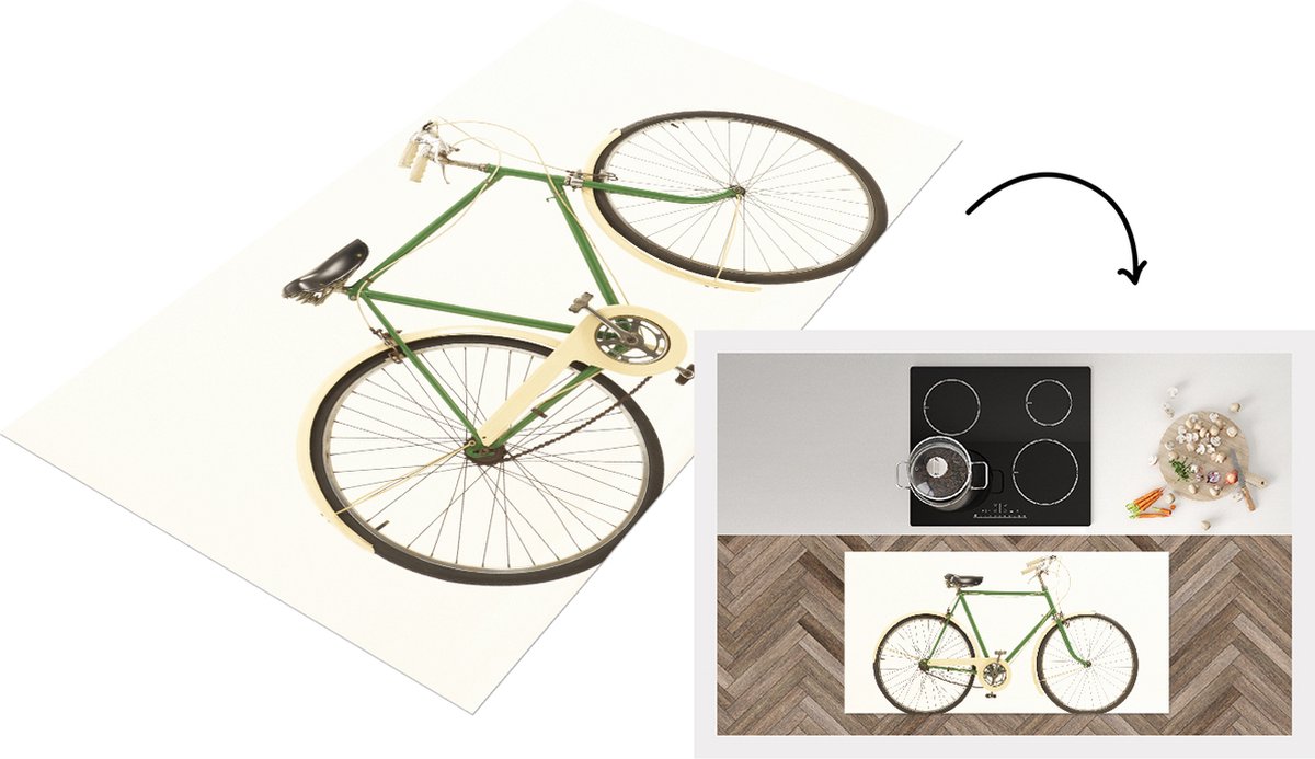 KitchenYeah Keukenloper - Loper keuken - Een groene unieke fiets - 120x60 cm - Keukenloper vinyl Multicolor
