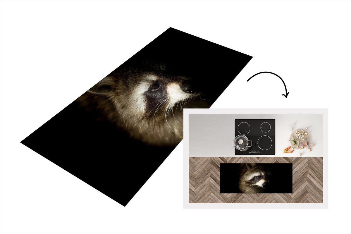KitchenYeah Keukenloper - Loper keuken - Wasbeer - Wilde dieren - Zwart - 120x50 cm - Keukenloper vinyl Multicolor