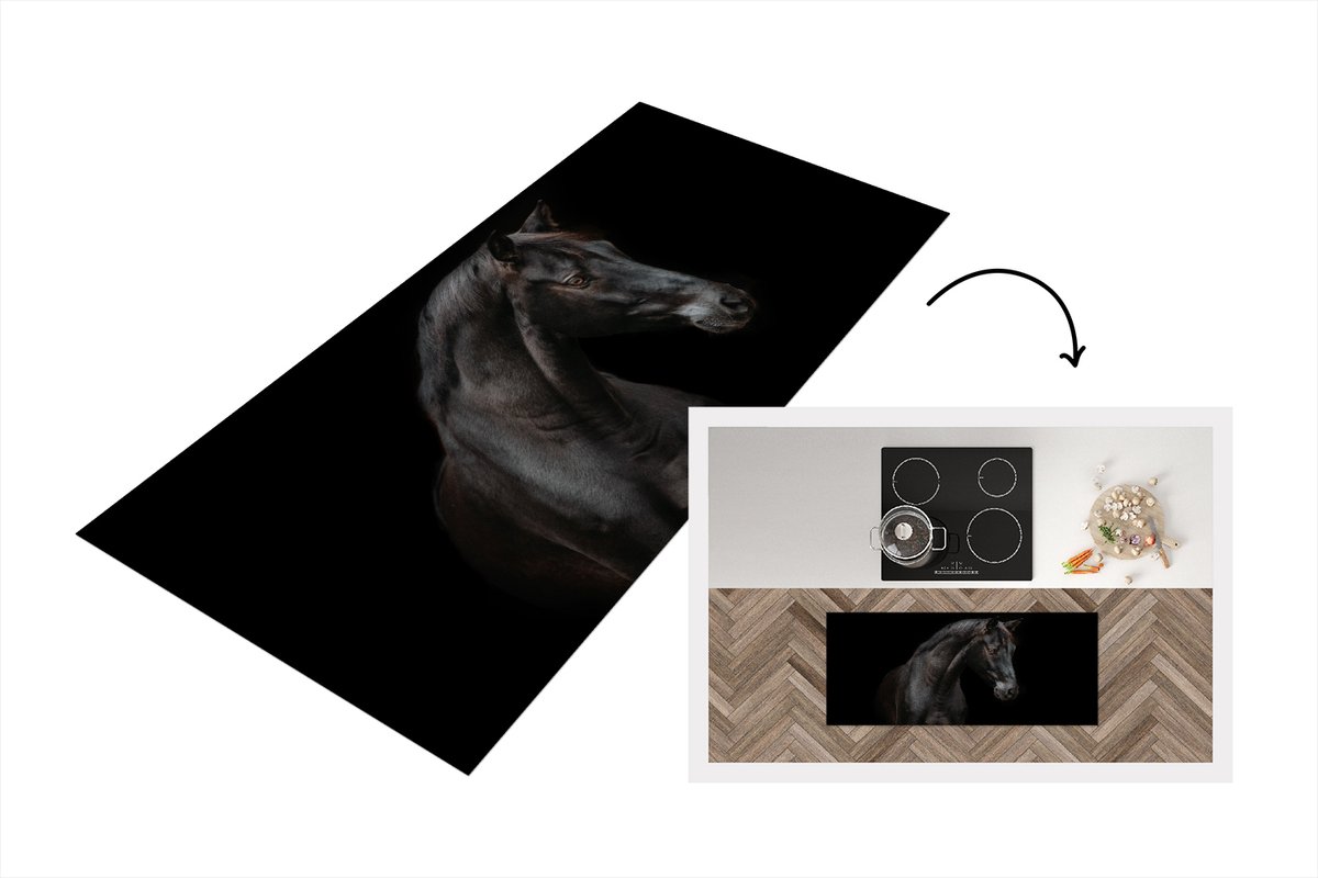 KitchenYeah Keukenloper - Loper keuken - Paarden - Dieren - Zwart - 120x50 cm - Keukenloper vinyl Multicolor