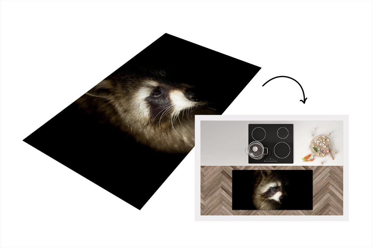 KitchenYeah Keukenloper - Loper keuken - Wasbeer - Wilde dieren - Zwart - 120x60 cm - Keukenloper vinyl Multicolor