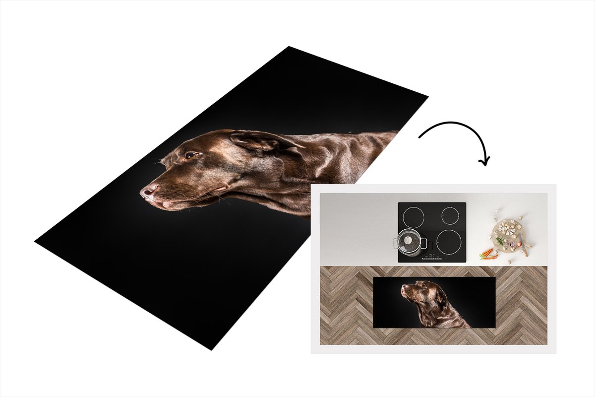 KitchenYeah Keukenloper - Loper keuken - Hond - Bruin - Portret - 120x50 cm - Keukenloper vinyl Multicolor