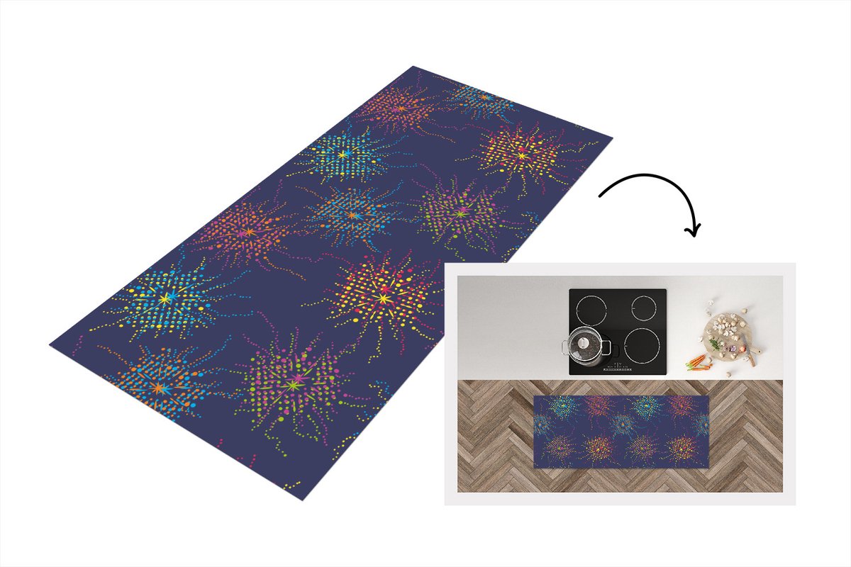KitchenYeah Keukenloper - Loper keuken - Vuurwerk - Digitaal - Patronen - 120x50 cm - Keukenloper vinyl Multicolor