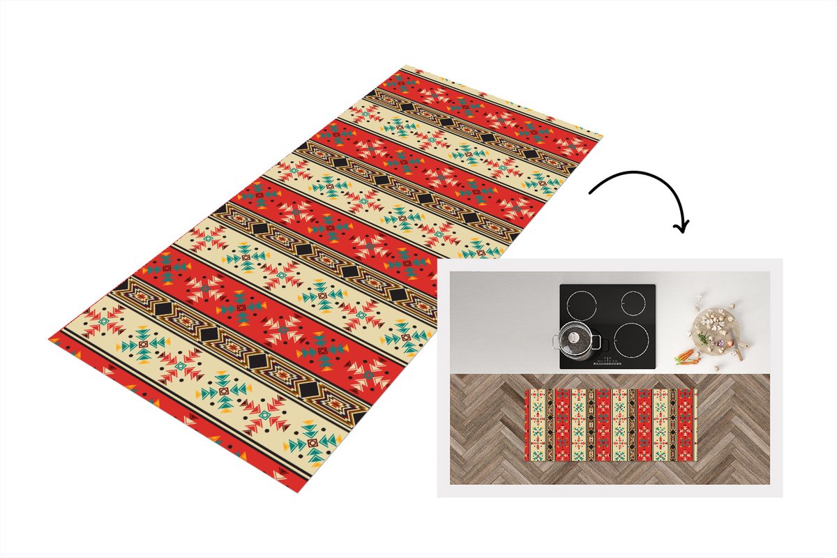 KitchenYeah Keukenloper - Loper keuken - Indianen - Patronen - Abstract - Keukenloper vinyl Multicolor