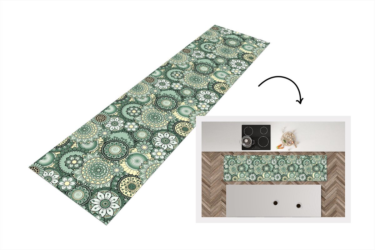 KitchenYeah Keukenloper - Loper keuken - Bloemen - Groen - Patronen - Keukenloper vinyl, foto 2
