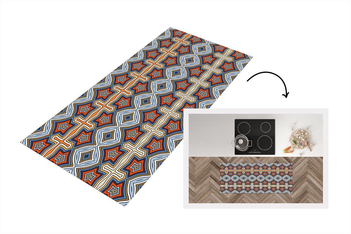 KitchenYeah Keukenloper - Loper keuken - Patroon - Afrika - Vormen - 120x50 cm - Keukenloper vinyl Multicolor