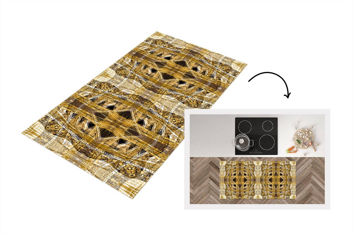 KitchenYeah Keukenloper - Loper keuken - Goud - Afrika - Patronen - Dieren - 120x60 cm - Keukenloper vinyl Multicolor