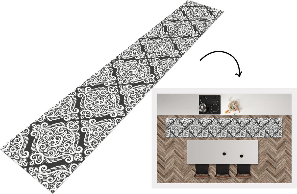 KitchenYeah Keukenloper - Loper keuken - Patroon - Abstract - Wit - 300x50 cm - Keukenloper vinyl Multicolor