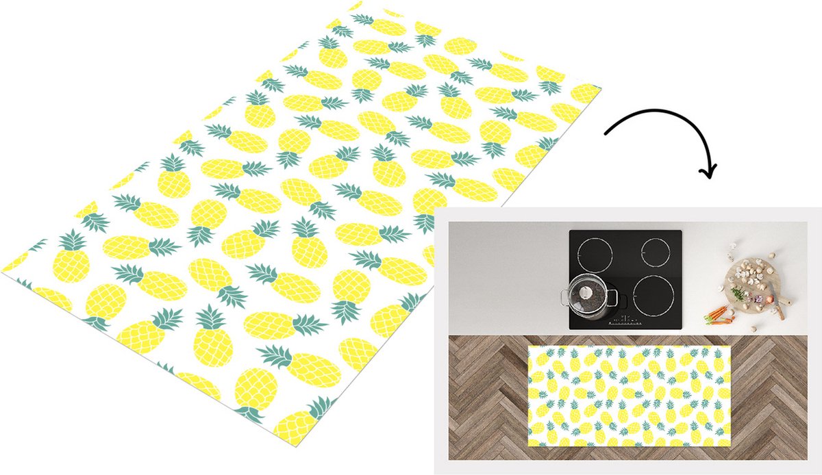 KitchenYeah Keukenloper - Loper keuken - Zomer - Tropisch - Design - Ananas - 120x60 cm - Keukenloper vinyl Multicolor