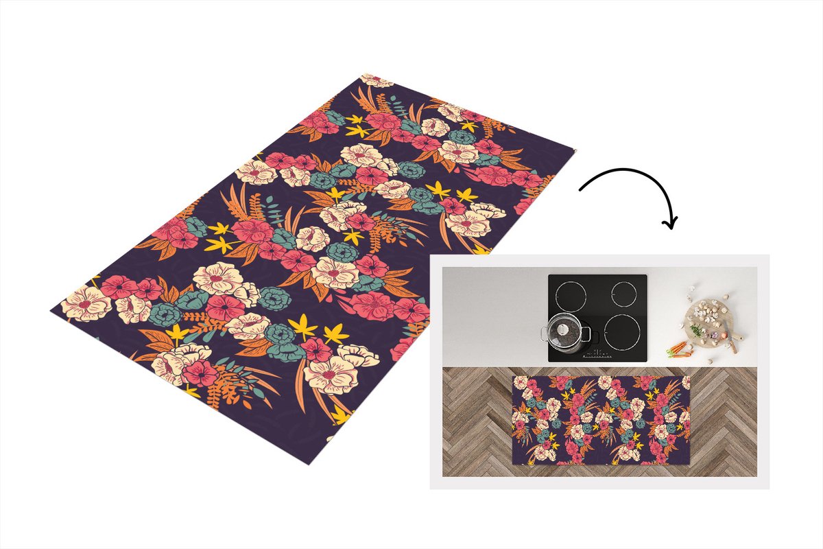KitchenYeah Keukenloper - Loper keuken - Boeket - Bloemen - Tropisch - Patroon - 120x60 cm - Keukenloper vinyl Multicolor