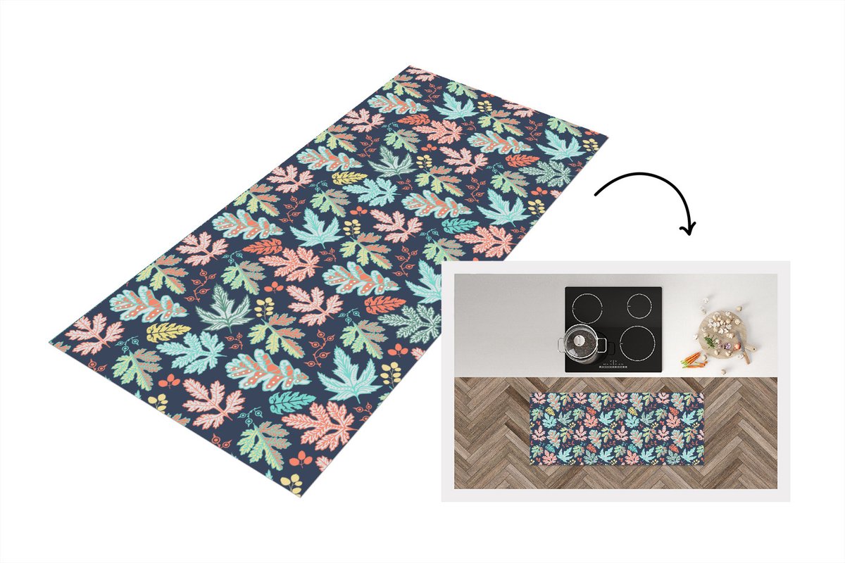 KitchenYeah Keukenloper - Loper keuken - Bladeren - Patronen - Barok - 120x50 cm - Keukenloper vinyl Multicolor
