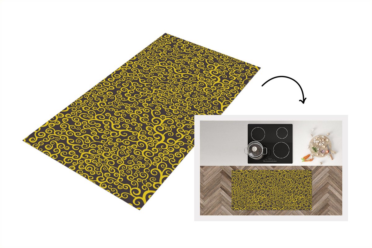 KitchenYeah Keukenloper - Loper keuken - Krul - Art nouveau - Patronen - 120x60 cm - Keukenloper vinyl Multicolor