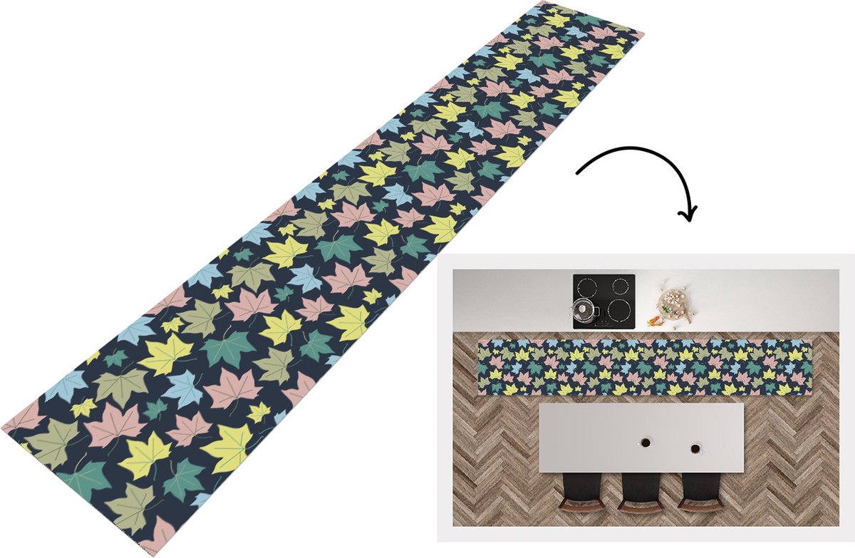 KitchenYeah Keukenloper - Loper keuken - Patronen - Herfst - Bladeren - 300x50 cm - Keukenloper vinyl Multicolor